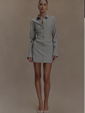 Meshki - Fitted Shirt Mini Dress - Charcoal Marle